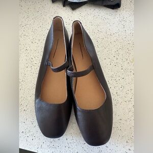 Madewell Dark Brown Mary Jane Flats with Elastic Strap